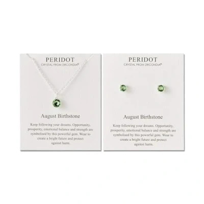 Image de Philip Jones Ensemble collier et boucles d&#039;oreilles avec pierre de naissance d&#039;août (péridot) créé des cristaux Zircondia®