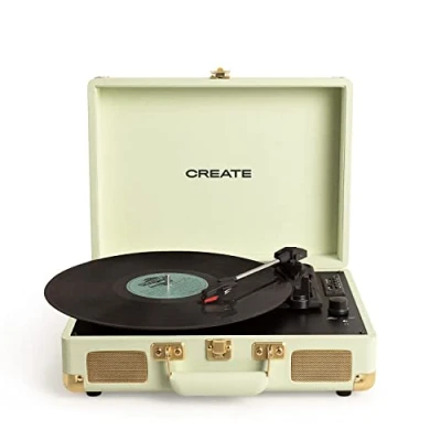 Image de CREATE/Record Player Pop/Tourne Disque Portable Vert Pastel/avec Bluetooth USB, SD, MicroSD et Mp3, 6W, 3 Vitesses de Lecture