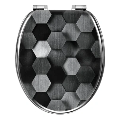 Image de WOLTU Abattant WC, Cuvette Toilette, WC avec Frein de Chute, Lunette Toilettes en Forme O, Charnières Réglables, Montage par Bas, MDF, Motif, WS2959