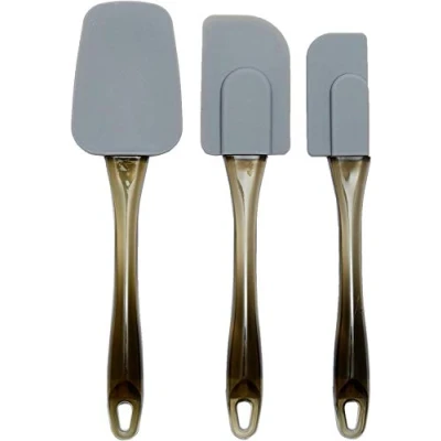 Image de Amazon Basics Lot de 3 spatules en silicone, Rectangulaire, Gris/Or, 6.5 x 2.01 26.01 cm