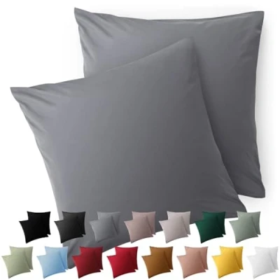 Image de Blumtal Taie Oreiller 60x60 Lot de 2 Housse Coussin Microfibre Taies d&#039;oreillers avec Fermeture enveloppe, certifiée Oeko Tex, Extra Douce et Lavable Gris