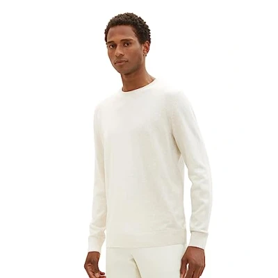 Image de TOM TAILOR Pull Basique en Maille à col Rond, 32715 vintage Beige Gris chiné, XXL pour des Hommes