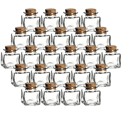 Image de gouveo Lot de 24 pots à épices 50 ml carrés avec bouchons Mini en liège bouchon Petits conservation pour herbes, Petit pot verre (KGE050PK)