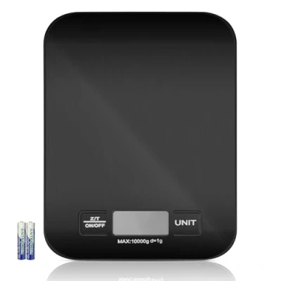 Image de Tekenewbse Balance de Cuisine, 10 kg/1g Noir Electronique Alimentaire Cuisine Professionnelle Precision Mesure Avec Fonction Tare et 2 Piles, Étanche Écran LCD