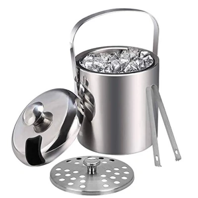 Image de Emsmil Seau à Glace Isotherme avec Pinces Poignée Couvercle 1,3L Double Paroi en Acier Inoxydable Sceaux Glacon Rafraîchisseur Champagne pour Bouteille Bar Anniversaires Fêtes Pique niques