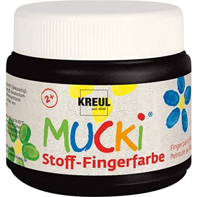 Image de KREUL 28106 Mucki peinture au doigt pour tissu, 150 ml en noir, sans paraben, gluten, lactose et végétalienne, optimale l&#039;application avec les doigts mains.