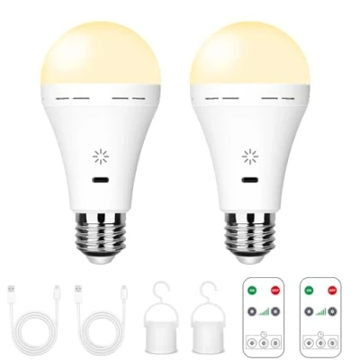 Image de USB C Ampoule Rechargeable Avec Télécommande, 7W LED Ampoules Batterie , E27 Tactile Dimmable Fonction De Synchronisation, Extérieur Camping Secours Crochet,3000k/2 pack