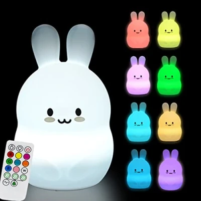 Image de Glinrui grande Veilleuse pour enfants lapin bébé/lumière de chambre à coucher/lumière et tout petit, réglage l&#039;heure, luminosité couleur réglables