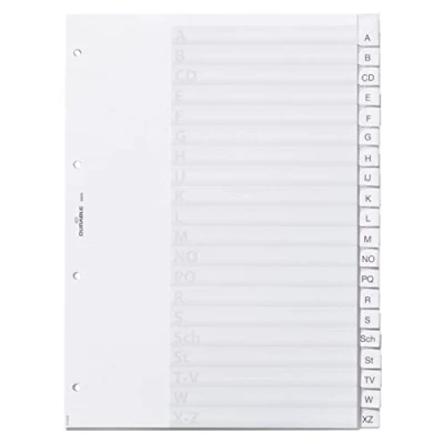 Image de Durable 680019 Intercalaires Format A4 20 Touches Alphabétiques Onglets Soudés Et Insertions A Z Page de Garde Perforations 4 Trous Pvc Rigide Transparent