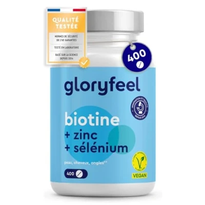 Image de Biotine 1000 μg 400 Comprimés pour Pousse Cheveux (+1An), Zinc 10mg avec Sélénium 55 μg, Favorise la Repousse des Cheveux, Peau et Ongles, 100% Végétalien, Sans Additifs