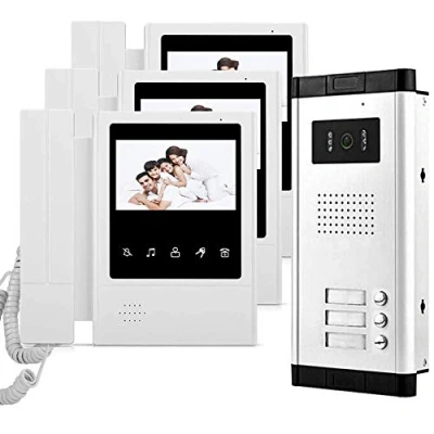 Image de uoweky 4,3 pouces Interphone Vidéo Filaire Système 700TVL Caméra de Vision Nocturne IR + 3 Moniteur Intérieur pour la Maison/Appartements