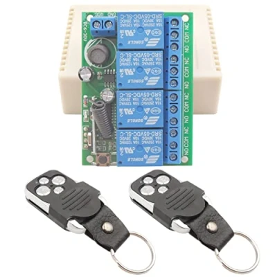 Image de DieseRC Commutateur de télécommande relais sans fil DC 12V 24V 4 canaux 433Mhz RF 4CH Module récepteur avec 2 émetteurs, télécommande, pour lumières, porte garage, moteur, bricolage