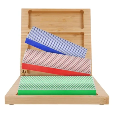 Image de Pierre à affûter diamant DMT dans un boîtier en bois dur, 15,2 cm / 6 pouces, set avec 3 pierres granulométries, W6EFC