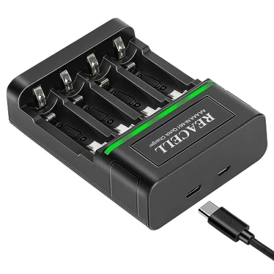 Image de REACELL 4 Slots Chargeur de Piles Rapide pour AA AAA Rechargeables Ni MH, avec Indicateurs LED Intelligents