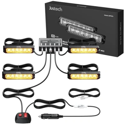 Image de Justech 6LED Lampe Stroboscopique Lumière Avertissement de Danger Balise d&#039;Urgence Clignotant avec Boîte Commande Principale 12V 24V Universel pour Véhicule Remorque Caravane Camping Car Van