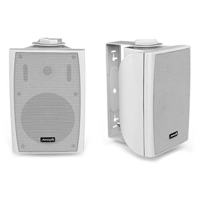 Image de Audibax Elipse 4 White Enceintes Hi FI Passives d&#039;Étagère Paire d&#039;Enceintes Stéréo à 2 Voies Puissance Continue de 20W Support Mural Inclus avec Woofer 4&quot;