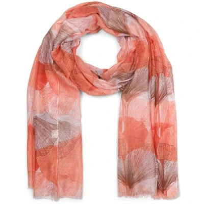 Image de styleBREAKER Écharpe femme avec motif de feuilles Ginkgo colorées et franges courtes, écharpe légère, étole 01016208, couleur:Orange Marron