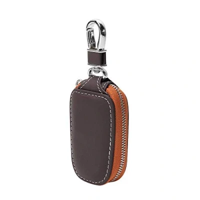 Image de Véritable Cuir Voiture Key Case,Étui Porte clés À Distance Pochette en pour Hommes Zipper Case (Marron)