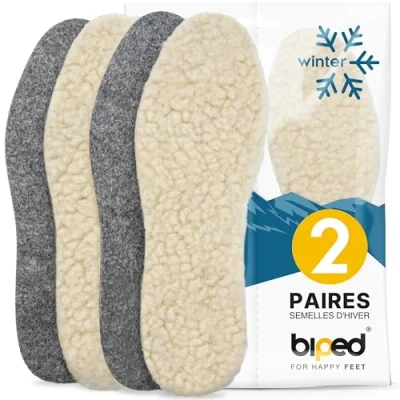 Image de biped set de 2 paires semelles à base laine d’agneau extra épaisse avec fond feutre z1004(46)