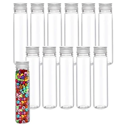 Image de Rifrpha 12 PCS Tube à Essai en Plastique Transparent 110ML Bouteille Sensorielle Bébé Vide avec Bouchon de Laboratoire pour Bonbons Plante Echantillon Mariage