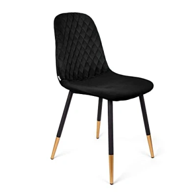 Image de HOMLA Noir Chaise rembourrée en Velours, Fauteuil avec Dossier, Design Tendance, Pieds Noirs et dorés, 44 x 52 85 cm