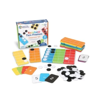 Image de Learning Resources Kit de grilles dix Cases Arc en Ciel pour la Classe, 10 et compteurs à Relier, Aides l&#039;enseignement des mathématiques, Essentiels dès 5 Ans