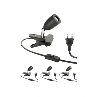 Image de ledscom.de 4 pièces lampe à pince LIK, interrupteur, noir mat, 1x E27 max. 60W