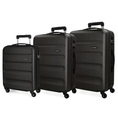 Image de Roll Road Flex Set de Bagages Noir 55/65/75 cms Rigide ABS Serrure à combinaison 182L 4 roues Bagage main