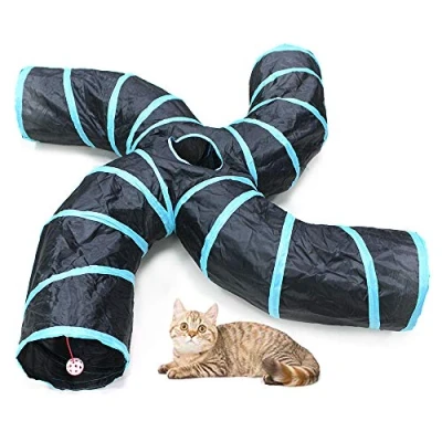 Image de Bemodst Road Tunnel pour Chat, 2 Voies/3 Voies/4 Voies/5 Voies Tubes de tunnels Pliable Jouet Labyrinthe interactif Petits Animaux, Petit Lapin,Chaton, Chiot,Furet,cochons d’ Inde (4 Voies)