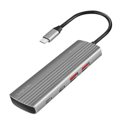 Image de LogiLink UA0414 Hub USB 3.2 Gen2 Ultra Fin, 2 Ports A, 5 C, avec PD (Power Delivery), 100 W, Gris sidéral