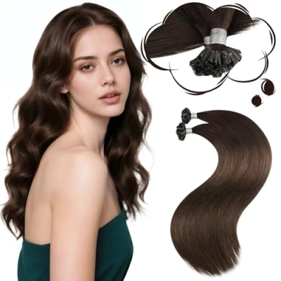 Image de Moresoo Extension Cheveux Naturel Keratine Marron Foncé 40 cm Naturels Humains Chatain 1g #4 50 Mèche 50g