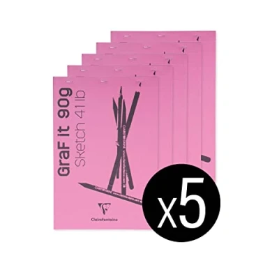 Image de Clairefontaine 96668C Bloc Agrafé GraF&#039;it 80 Feuilles Papier Dessin Croquis Uni Détachables A6 10,5x14,8 cm 90g Couverture Rose Paquet de 5 Blocs
