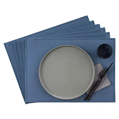 Image de APS set de table, 33 x 45 cm, jeu 6 sets table à bande étroite en plastique, PVC, résistant la chaleur, antidérapants, lavables, hydrofuges, bleu clair