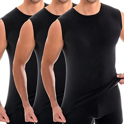 Image de HERMKO 3040 Lot de 3 Maillots Corps débardeur Hommes à col Rond, en 100% Coton Biologique, Taille:5 (XL), Couleur:Noir