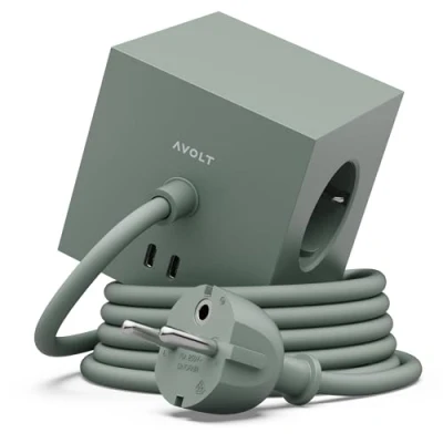 Image de Avolt Multiprise Cube USB C Les Premières Multiprises Design au Monde 3 Prises électriques et 2 Ports Pied Magnétique Adhérant Presque Partout (Vert, 1.8m)