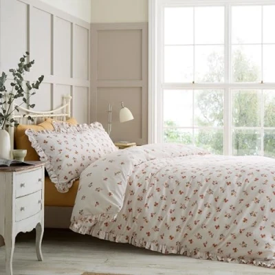 Image de Catherine Lansfield Parure de lit Simple réversible avec Housse Couette et taie d&#039;oreiller Motif Floral Crème