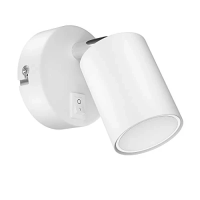 Image de ledscom.de Spot mural WAIKA avec interrupteur blanc mat + ampoule LED GU10 chaud 3 niveaux de gradation : max. 500lm chacun