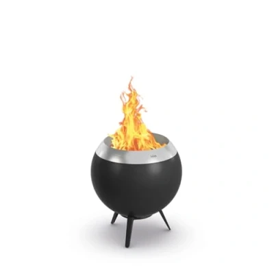 Image de höfats Brasero Moon 45 sans fumée avec pied bas en acier inoxydable émaillé à faible technologie de carburateur bois, processus combustion deux étapes