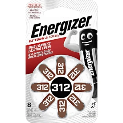 Image de Energizer Piles Auditives, Taille 312, EZ Turn &amp; Lock, Lot de 8 Marron
