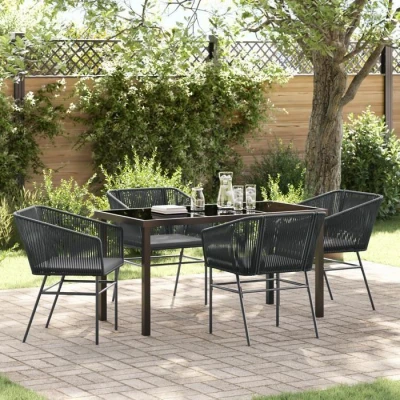 Image de VidaXL Ensemble de salle à manger jardin 5 pièces avec coussins en poly rattan noir 3380920
