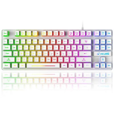 Image de Clavier de jeu 60 % 87 touches Sensation mécanique multicolore Rétroéclairé à LED RVB filaire Anti ghosting Mini TKL PBT Étanche Pour PC/ordinateur portable/ordinateur Blanc
