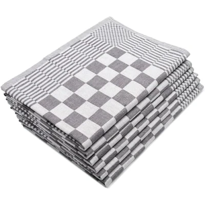 Image de ZOLLNER Lot de 6 torchons en Coton 65x65 cm extrêmement absorbants et Robustes lavables jusqu&#039;à 60C à Carreaux Gris qualité gastronomique certifiés Oeko Tex®