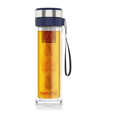 Image de bonVIVO® Tasse à thé de voyage isotherme en verre VitaliTEA avec infuseur inox 450 ml&#039;