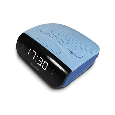 Image de Metronic 477033 Radio Réveil Double Alarmes Tuner AM/FM et Fonctions Sleep/Snooze, Piles de Sauvegarde l&#039;heure, mémoire 10 AM + FM Gris Bleu
