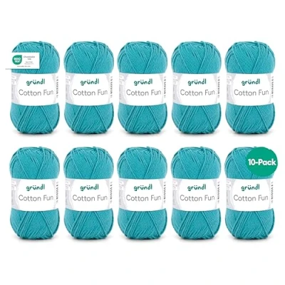 Image de Gründl Cotton Fun fil à tricoter/ crocheter (fil doux en 100% coton, certifié OEKO TEX, 50 g/115 m, taille d&#039;aiguille : 3 4, 1 pelote g), bleu turquoise