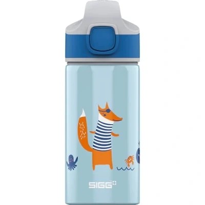 Image de SIGG Gourde Enfant En Aluminium Miracle Avec Paille Étanche Poids Plume Sans BPA Certifiée Neutre CO2 École &amp; Sport Bleu Foncé 0,4L, Fox