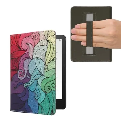 Image de kwmobile Etui Compatible avec Kindle Paperwhite 11e génération Étui à Rabat magnétique Tablette eReader Similicuir Sangle pour Fuchsia Bleu Vert