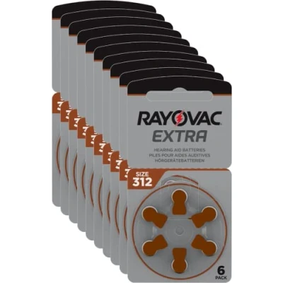 Image de Rayovac Extra 312 60 Piles pour appareils auditifs sans Mercure Marron