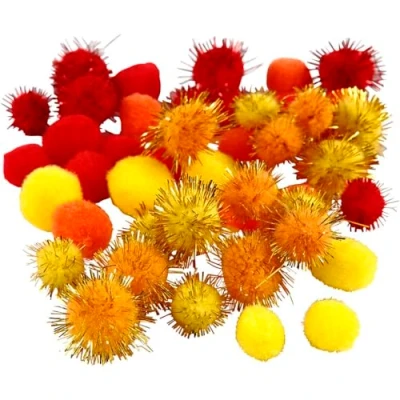 Image de Pompons sphériques de trois couleurs différentes et deux tailles avec sans paillettes. Réf 51882