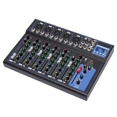 Image de Table de mixage professionnelle 7 canaux DJ Mixer Audio USB Console Amplificateur Live Studio Bluetooth pour l&#039;enregistrement DJ, scènes, karaoké, applications musicales